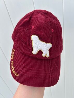Simply Southern Corduroy Dog Logo Baseball Cap Adjustable Red Hat
